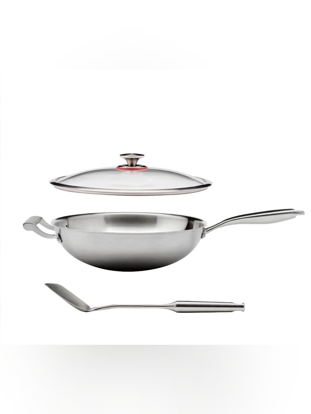 (Ew) Miu Stainless Steel Wok with Lid and Spatula - Silver